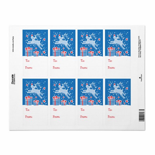 Kerst rendier cadeau label blauw (van en naar) (Full Sheet)