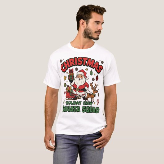 Kerst Rendier Cartoon Familiefeest T-shirt (Voorkant volledig)