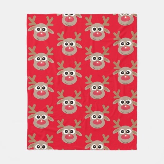 Kerst rendier Cartoon Pattern Fun Red Fleece Deken (Voorkant)