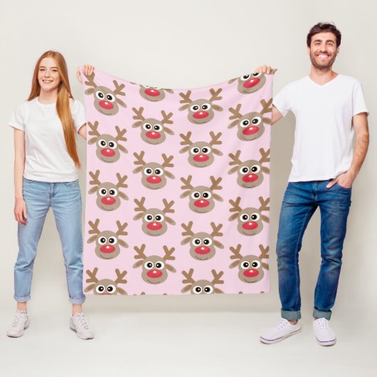Kerst rendier Cartoon Pattern Girly Pink Fleece Deken (In situ)