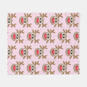 Kerst rendier Cartoon Pattern Girly Pink Fleece Deken (Voorkant (Horizontaal))