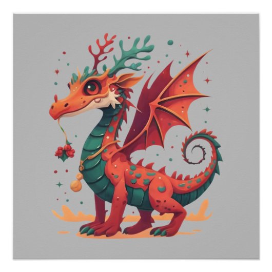 Kerst rendier draak Abstracte stijlvolle Cartoon Perfect Poster (Voorkant)