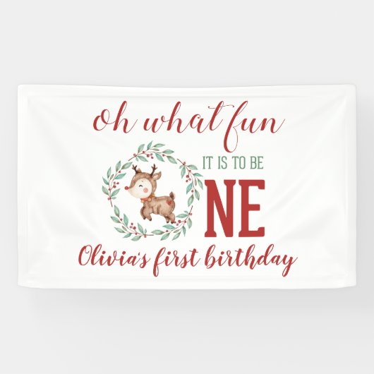 Kerst Rendier Eerste Verjaardag Spandoek (Horizontaal)