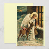 Kerst rendier en engel vintage notitiekaartje (Voorkant / Achterkant)