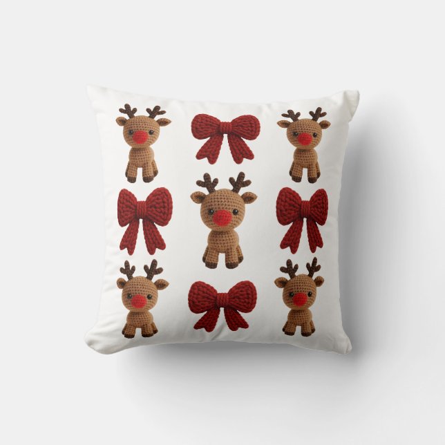 Kerst rendier en strikken Coquette garen Kussen (Voorkant)