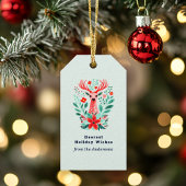 Kerst Rendier Floral Mint Vakantie Cadeaulabel