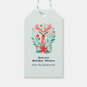 Kerst Rendier Floral Mint Vakantie Cadeaulabel (Voorkant)