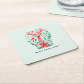 Kerst Rendier Floral Mint Vakantie Kartonnen Onderzetters (Schuin)