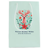 Kerst Rendier Floral Mint Vakantie Medium Cadeauzakje (Voorkant)