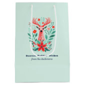 Kerst Rendier Floral Mint Vakantie Medium Cadeauzakje (Achterkant)