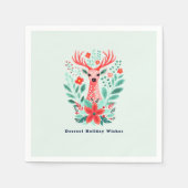 Kerst Rendier Floral Mint Vakantie Servet (Voorkant)