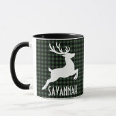 Kerst Rendier Groen & Zwart Geplaagd Custom Name Mok (Links)