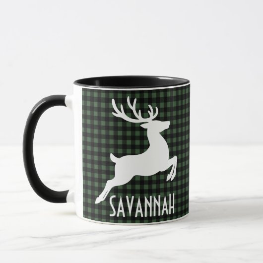 Kerst Rendier Groen & Zwart Geplaagd Custom Name Mok (Links)