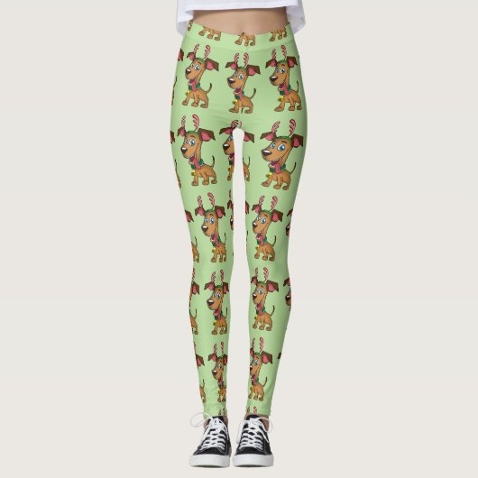 Kerst rendier hond Cartoon Leggings (Voorkant)