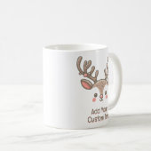 Kerst rendier hoorn gezicht aangepaste tekst koffiemok (Voorkant rechts)