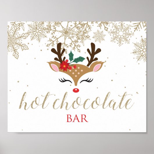 Kerst Rendier Hot Chocolate Bar Goud Poster (Voorkant)