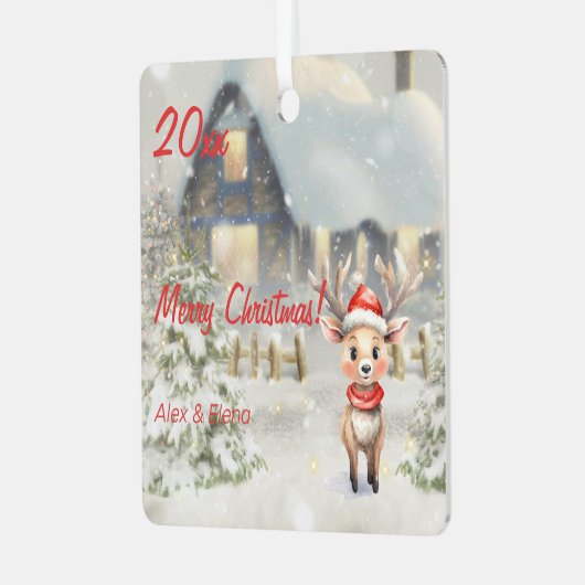 Kerst rendier huis foto Square Ornament (Voorkant links)