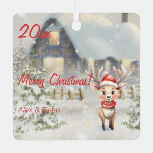 Kerst rendier huis foto Square Ornament (Voorkant)