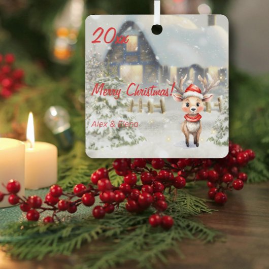 Kerst rendier huis foto Square Ornament