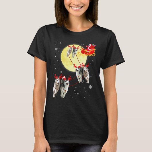 Kerst Rendier Husky Hond Slede Kerstmis T-shirt (Voorkant)