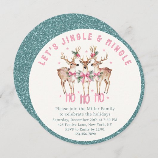 Kerst Rendier Jingle & Mingle Feestelijke Partij Kaart (Voorkant / Achterkant)