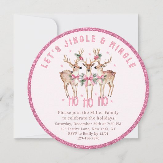 Kerst Rendier Jingle & Mingle Feestelijke Partij Kaart (Voorkant)