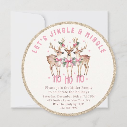 Kerst Rendier Jingle & Mingle Feestelijke Partij Kaart (Voorkant)