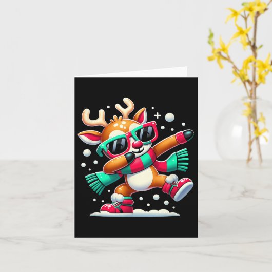 Kerst Rendier Jongens Dabbing Reindeer Santa Xma Kaart (Gele Bloem)