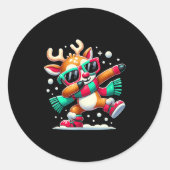 Kerst Rendier Jongens Dabbing Reindeer Santa Xma Ronde Sticker (Voorkant)