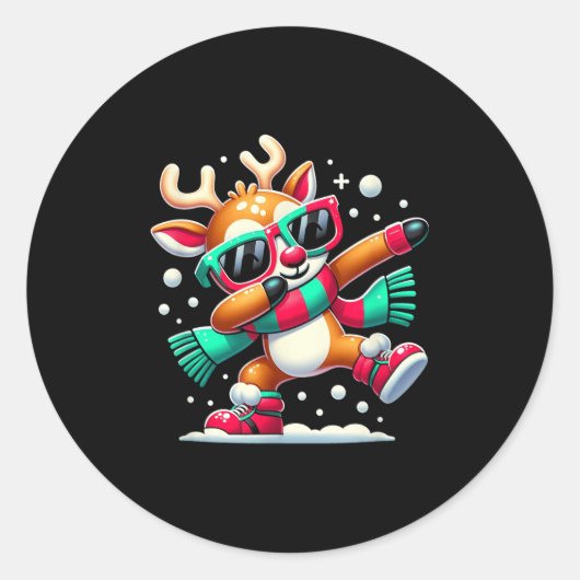 Kerst Rendier Jongens Dabbing Reindeer Santa Xma Ronde Sticker (Voorkant)