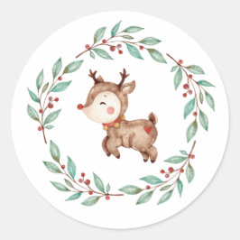 Kerst Rendier Krans Ronde Sticker