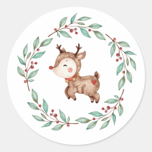 Kerst Rendier Krans Ronde Sticker (Voorkant)