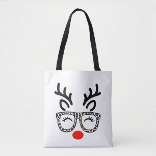 Kerst Rendier Luipaard Bril Vakantie Tote Bag