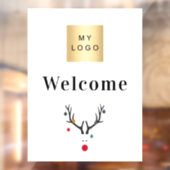 Kerst rendier modern bedrijfslogo welkom raamsticker (Vel 2)