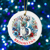 Kerst Rendier Monogram Letter B Aangepaste naam Keramisch Ornament