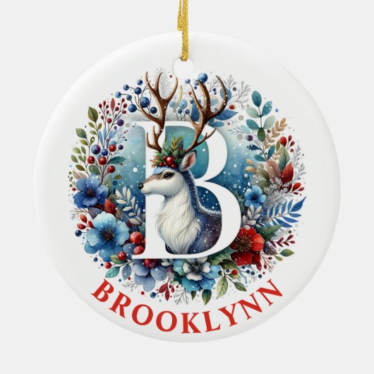 Kerst Rendier Monogram Letter B Aangepaste naam Keramisch Ornament (Achterkant)