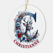 Kerst Rendier Monogram Letter C Aangepaste naam Keramisch Ornament (Links)