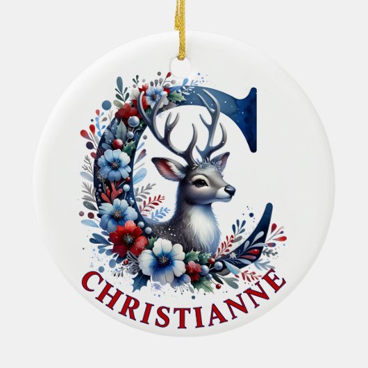 Kerst Rendier Monogram Letter C Aangepaste naam Keramisch Ornament (Achterkant)