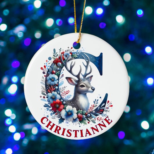 Kerst Rendier Monogram Letter C Aangepaste naam Keramisch Ornament