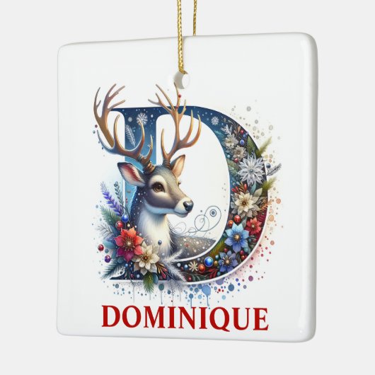 Kerst Rendier Monogram Letter D Aangepaste naam Keramisch Ornament (Links)