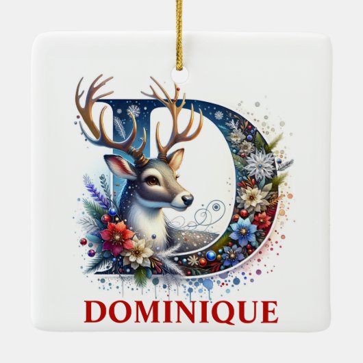 Kerst Rendier Monogram Letter D Aangepaste naam Keramisch Ornament (Achterkant)