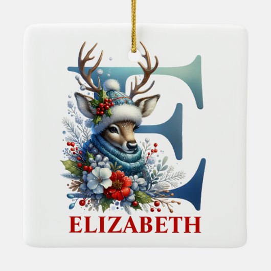 Kerst Rendier Monogram Letter E Aangepaste naam Keramisch Ornament (Achterkant)