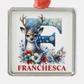Kerst Rendier Monogram Letter F Aangepaste naam Metalen Ornament (Voorkant)