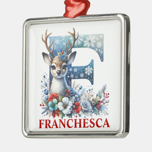 Kerst Rendier Monogram Letter F Aangepaste naam Metalen Ornament (Links)