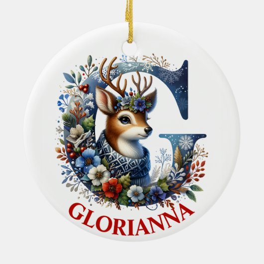 Kerst Rendier Monogram Letter G Aangepaste naam Keramisch Ornament (Achterkant)