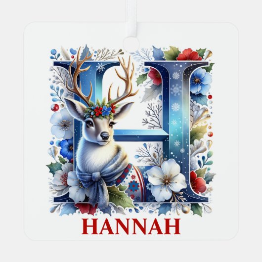 Kerst Rendier Monogram Letter H Aangepaste naam Metalen Ornament (Achterkant)