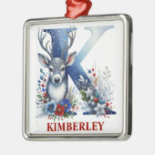 Kerst Rendier Monogram Letter K Aangepaste naam Metalen Ornament (Links)