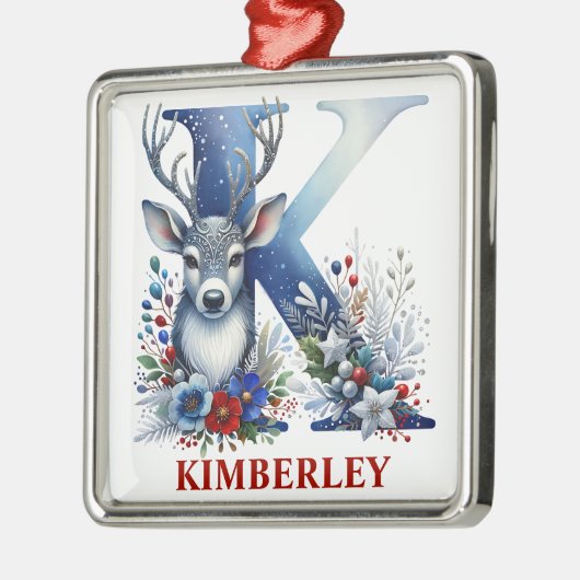 Kerst Rendier Monogram Letter K Aangepaste naam Metalen Ornament (Links)