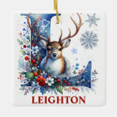Kerst Rendier Monogram Letter L Aangepaste naam Keramisch Ornament (Voorkant)