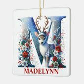 Kerst Rendier Monogram Letter M Aangepaste naam Keramisch Ornament (Links)